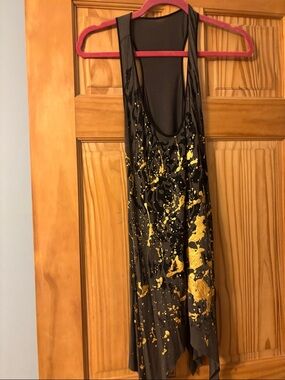 Black Tank Top with Gold Splash Accent - Women's Sleeveless Top